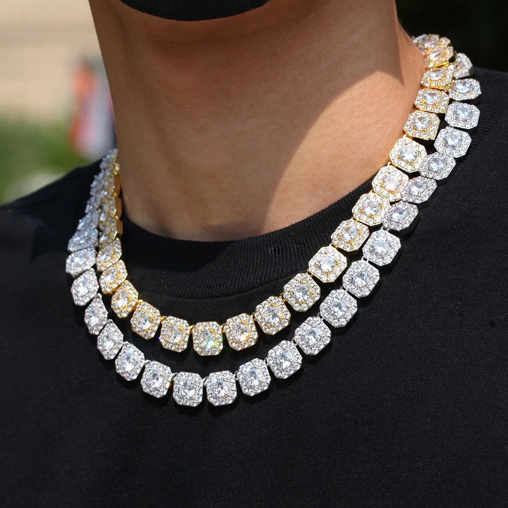 Cluster Diamonds Tennis Necklace (Unisex)