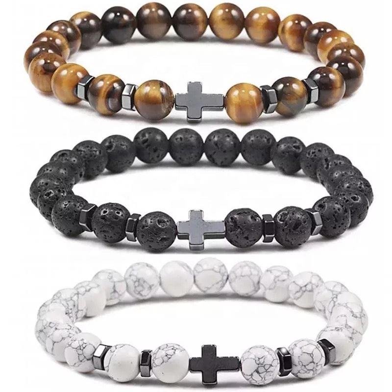 Cross Gemstone Bead Bracelet