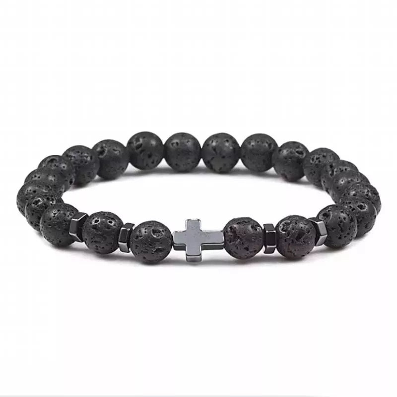 Cross Gemstone Bead Bracelet
