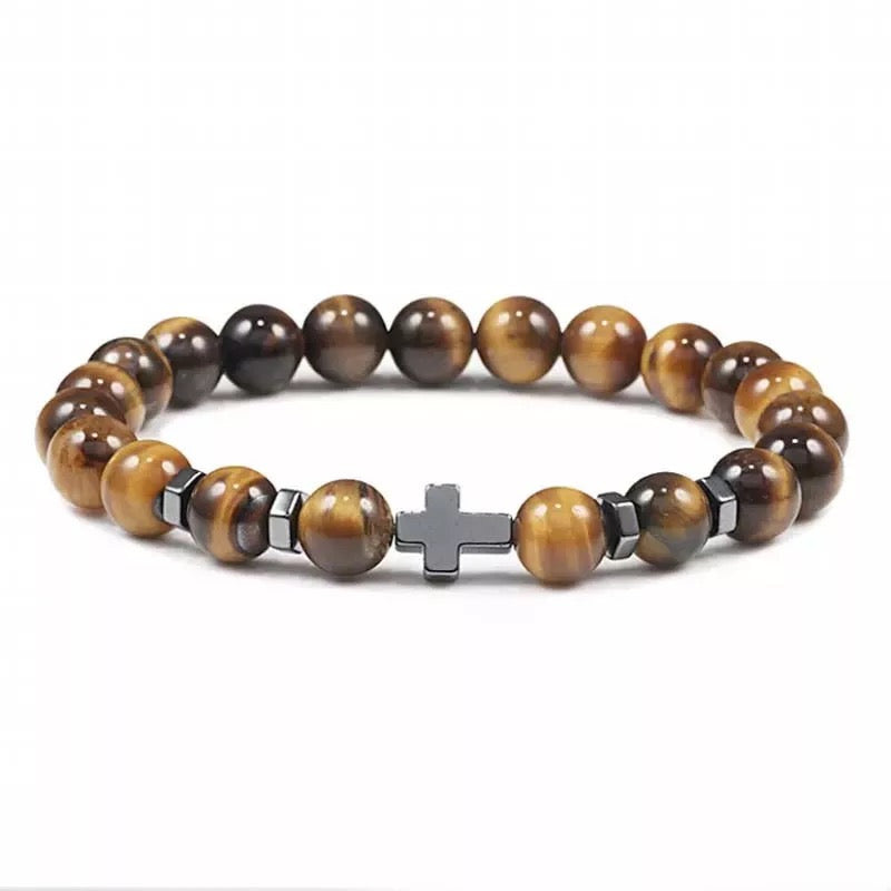Cross Gemstone Bead Bracelet
