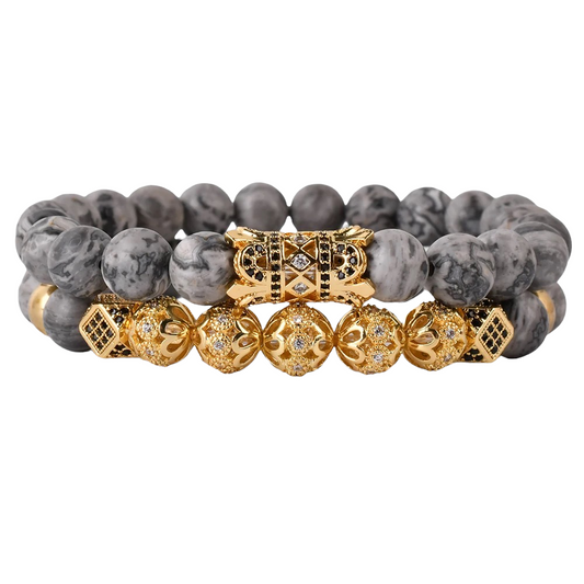 Natural Map Stone Elastic Bead Bracelet