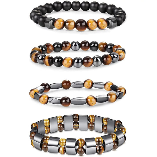 Magnetic Hematite Tiger Eye Bead Bracelet