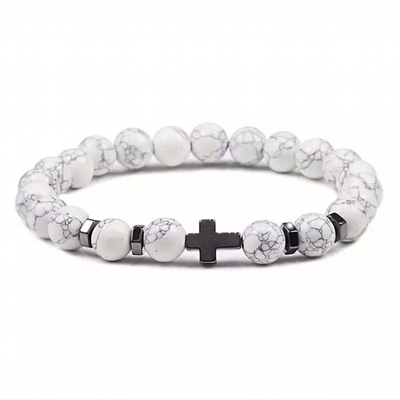 Cross Gemstone Bead Bracelet